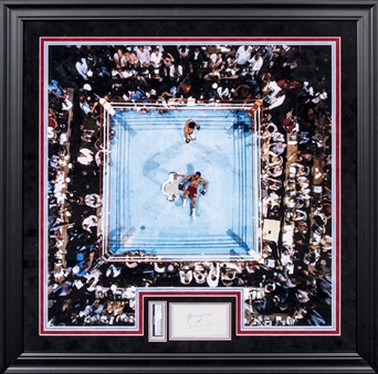 1974 Muhammad Ali Signed/Inscribed Cut with Ali vs Frazier Overhead Photo In 31 x 31 Framed Display (PSA/DNA)